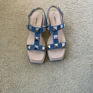Vaneli Blue Sandals with Silver Studs (Cedra Military suede)
